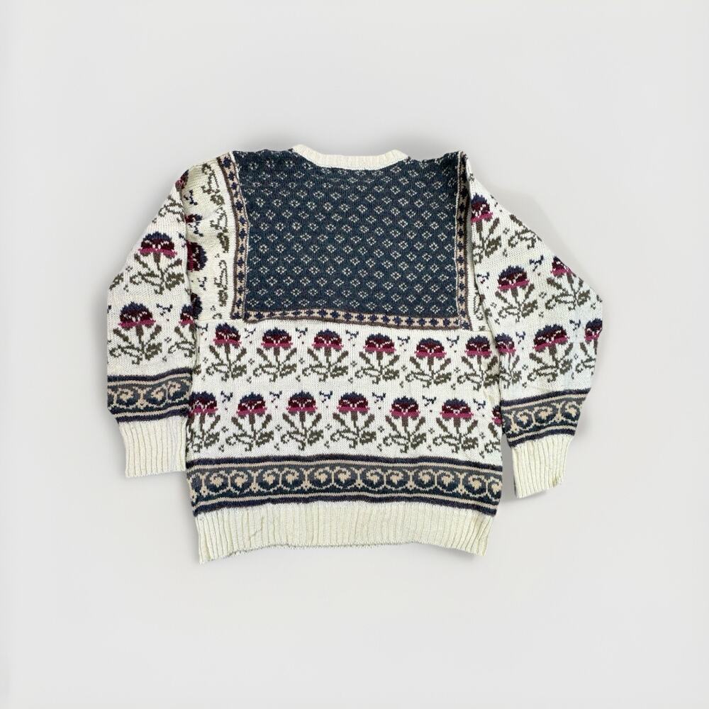 Vintage 80s Floral Knit Sweater Import Workshop Cottagecore Grandma Cozy S - Picture 3 of 7